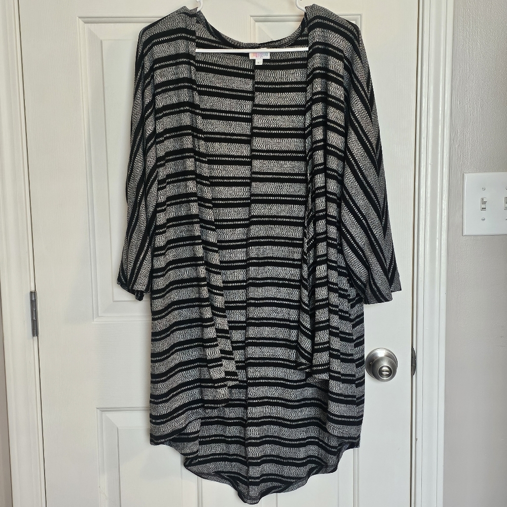 LuLaRoe Black and Gray Cardigan with High-Low Hem